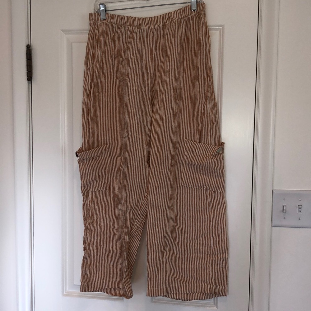 Goddess Gear 100% Linen pants in orange pinstripe. Size XL